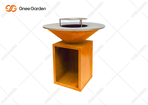 Kömür Corten Çelik Ailesi Açık Ateş Çukuru Masası Corten Çelik Barbekü Izgarası