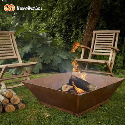 Açık Mat Paslı Corten Çelik Yangın Kase Odun Yanan Ateş Çukuru 50x50x33cm