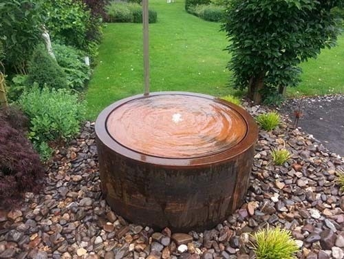 Dia 600mm Dekoratif Metal Bahçe Süsleri Corten Çelik Su Sehpası