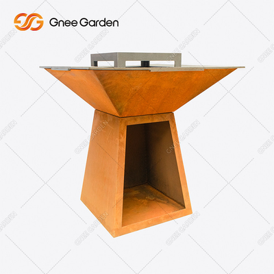 Corten Çelik Barbekü Ateş Çukuru Izgara Yamuk Şekilli Bahçe İçin Açık Pişirme Izgaraları