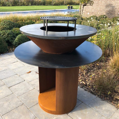 Metal Bahçe Corten Çelik Açık Barbekü Kömür Izgara Ön Paslı