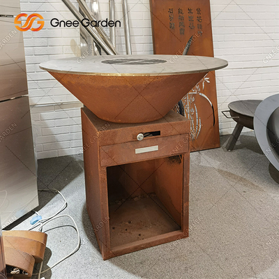 Odun Yanan Corten Çelik Açık Barbekü Masası Ateş Çukuru Kömür Barbekü Izgarası
