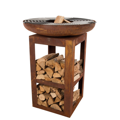 Modern Açık Mutfak Corten Çelik Izgara Ahşap Yanan Kamp Barbekü Izgarası
