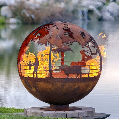 900mm Dekoratif Corten Globe Çelik Ateş Çukuru El Yapımı