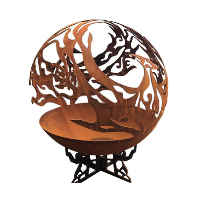 Bahçe Isıtma için Phoenix Desen Çelik Ateş Çukuru Açık Patio Corten Sphere Firepit
