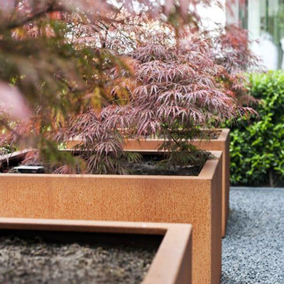Dikdörtgen Corten Çelik Ekici Metal Stand Saksı