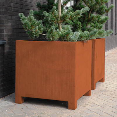 Dikdörtgen Corten Çelik Ekici Metal Stand Saksı