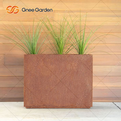 90*25*25cm Geometrik Dikdörtgen Metal Saksı Kutusu Corten Çelik