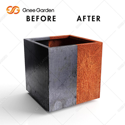 90*25*25cm Geometrik Dikdörtgen Metal Saksı Kutusu Corten Çelik