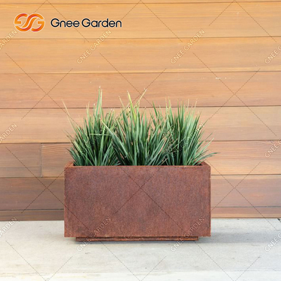 90*25*25cm Geometrik Dikdörtgen Metal Saksı Kutusu Corten Çelik