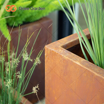 90*25*25cm Geometrik Dikdörtgen Metal Saksı Kutusu Corten Çelik