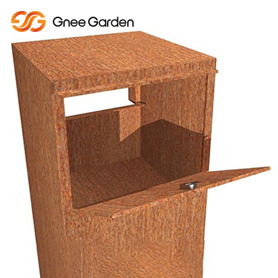 Corten Steel Paslanmış Dış Mekan Metal Mobilya Çelik Parsel Bırakma Kutusu Çok Fonksiyonlu