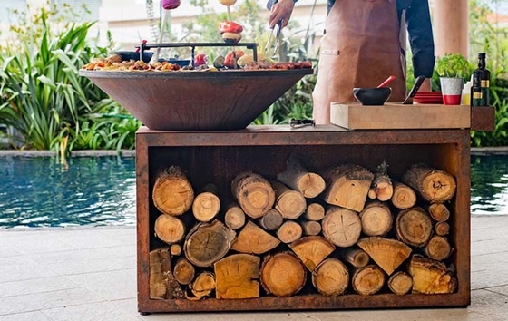 Dış Mekan Odun Yakma Koni Şekilli Corten Çelik Paslı Barbekü Ateş Çukuru Özelleştir