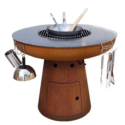 Barbekü için Corten Çelik Açık Pişirme Izgaraları 100cm Corten Çelik Ateş Çukuru