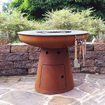 Barbekü için Corten Çelik Açık Pişirme Izgaraları 100cm Corten Çelik Ateş Çukuru