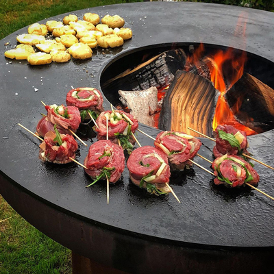 Barbekü için Corten Çelik Açık Pişirme Izgaraları 100cm Corten Çelik Ateş Çukuru