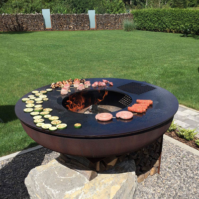 Corten Steel KD Açık Barbekü Ateş Çukuru Yuvarlak Ön Paslı
