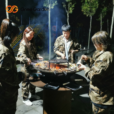 Metal Bahçe Corten Çelik Açık Barbekü Kömür Izgara Ön Paslı