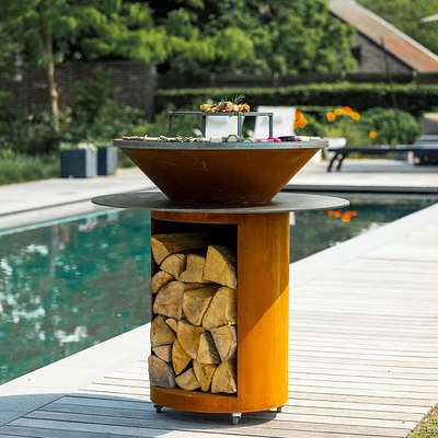 Metal Bahçe Corten Çelik Açık Barbekü Kömür Izgara Ön Paslı
