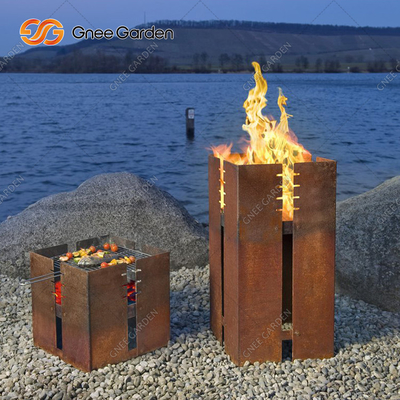 1200mm Kare Corten Çelik Barbekü Izgara Kömür Yakma Dekoratif