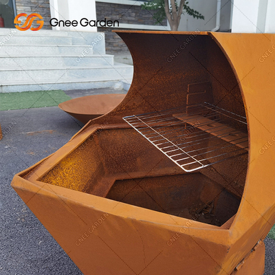 Açık Corten Çelik Metal Ateş Çukuru Barbekü Izgara Barbekü Mangal Izgarası