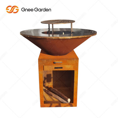Kömür Barbekü Izgara Açık Corten Çelik Ateş Çukuru Barbekü Pişirme Izgarası ile