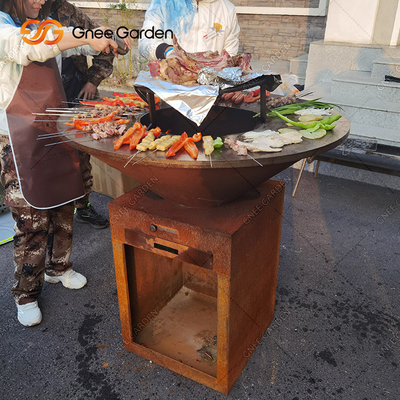 Açık Corten Çelik Bahçe Ateş Çukuru Barbekü Pişirme Plakası Açık Pişirme Izgaraları