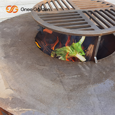 Paslı Renkli Açık Barbekü Izgaraları Yuvarlak Çaplı 100cm Pişirme Plakalı Kömür Sigara İçen