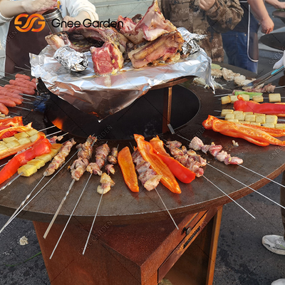Corten Çelik Bahçe Barbekü Açık Pişirme Izgaraları Antik Ateş Çukuru 31.5&quot;