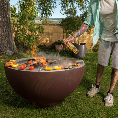 Özelleştirilmiş Izgara Halkalı 1000mm Açık Corten Çelik Ateş Çukuru Barbekü