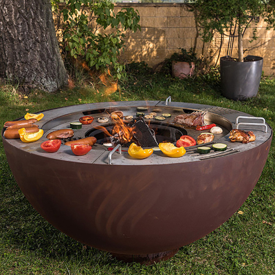 Özelleştirilmiş Izgara Halkalı 1000mm Açık Corten Çelik Ateş Çukuru Barbekü