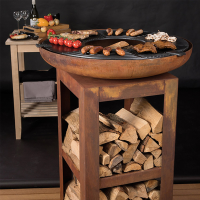 Modern Açık Mutfak Corten Çelik Izgara Ahşap Yanan Kamp Barbekü Izgarası