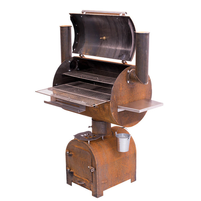 Açık Corten Çelik BARBEKÜ Yangın Izgara Kömür Sigara İçen Daire Plancha Izgara Plakalı