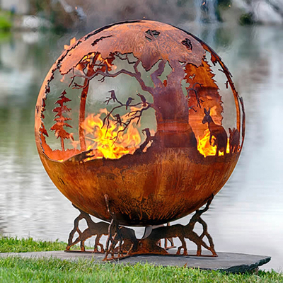 El İşi Kalın 100cm Corten Çelik Ateş Çukuru Ve Su Haznesi Küre Şekilli