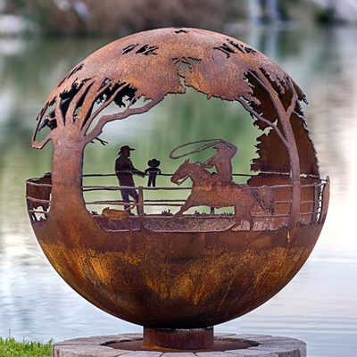 900mm Dekoratif Corten Globe Çelik Ateş Çukuru El Yapımı