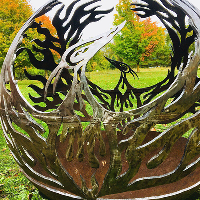 Bahçe Isıtma için Phoenix Desen Çelik Ateş Çukuru Açık Patio Corten Sphere Firepit