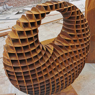 Üç Boyutlu Küre Şekli ile Corten Çelik Büyük Metal Bahçe Heykelleri
