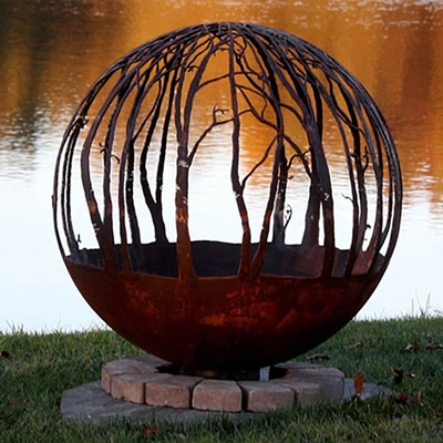 Açık Ahşap Yanan Corten Çelik Küre Ateş Çukuru Yuvarlak Özel