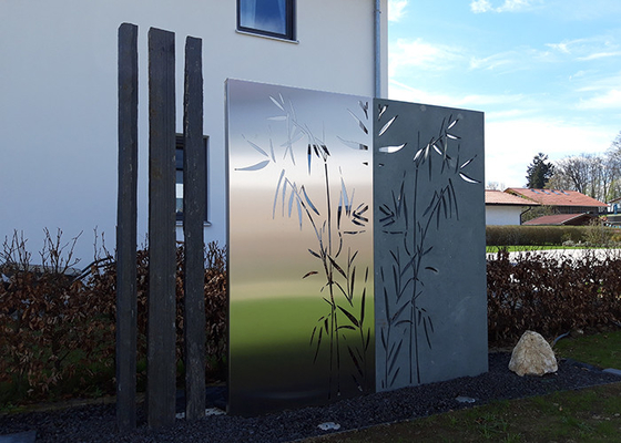 Bambu Desenler Metal Bahçe Süsleri Lazer Kesim Corten Çelik Paneller Dış Mekan Dekoratif