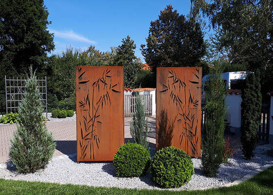 Bambu Desenler Metal Bahçe Süsleri Lazer Kesim Corten Çelik Paneller Dış Mekan Dekoratif