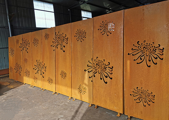 3mm Krizantem Desenli Metal Bahçe Süsleri Corten Çelik Lazer Kesim Paneller