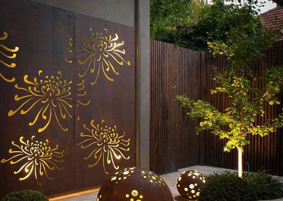 3mm Krizantem Desenli Metal Bahçe Süsleri Corten Çelik Lazer Kesim Paneller