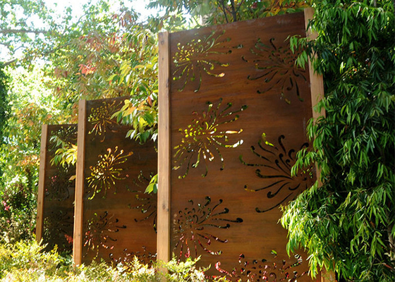3mm Krizantem Desenli Metal Bahçe Süsleri Corten Çelik Lazer Kesim Paneller