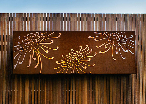 3mm Krizantem Desenli Metal Bahçe Süsleri Corten Çelik Lazer Kesim Paneller