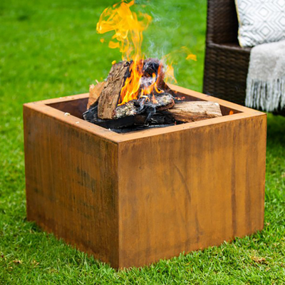Açık Odun Yakma Kare Metal Ateş Çukuru 600 X 600 X H500mm