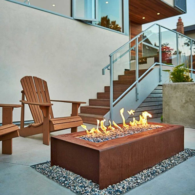 Gaz Propan Isıtma Corten Çelik Ateş Çukuru 1200 X 600 X 320mm Avlu Dekorasyonu