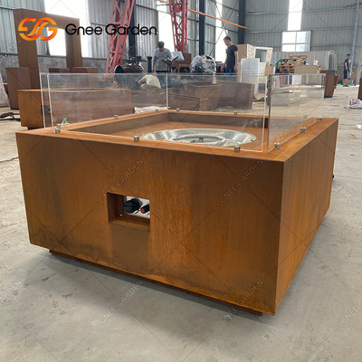 Açık Çelik Ateş Çukuru Bahçe Veranda Dekoratif Kare Corten Çelik Ateş Çukuru