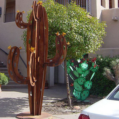 Bahçe Manzarası Corten Çelik Heykel Kaktüs Metal Yard Sanat Doğal Paslı