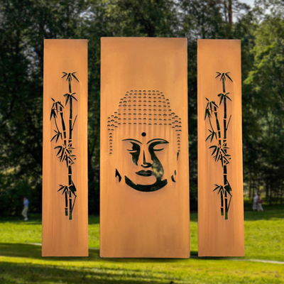 1500mm Corten Çelik Ekranlar GN-SH-204 Lazer Kesim Gizlilik Bölücü Metal Bahçe Süsleri