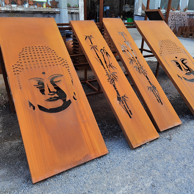1500mm Corten Çelik Ekranlar GN-SH-204 Lazer Kesim Gizlilik Bölücü Metal Bahçe Süsleri